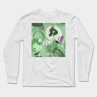 Whimsical Mermaids Green Abstract Pattern Long Sleeve T-Shirt